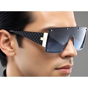 Oversized Shield Sunglasses Rivets Accents Fashion Trendy Sun Glasses Lentes New